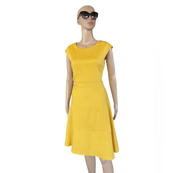 Anne Klein Mini Dress 8 Cocktail Wedding Textured A-Line Zip Cap Sleeve Yellow - Picture 1 of 15